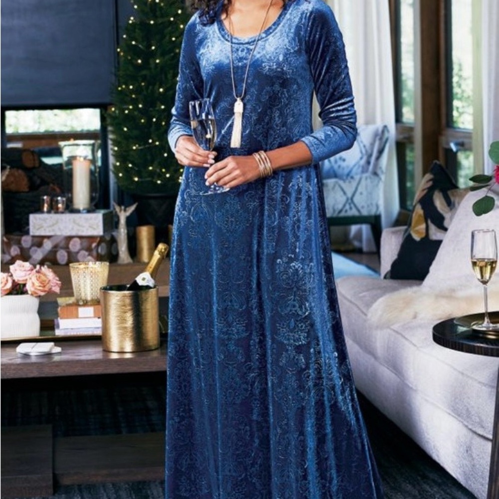 Soft Surroundings Blue Velvet Maxi Dress